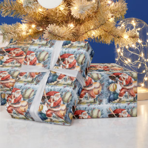 Baseball Weihnachten mit dem Weihnachtsmann Geschenkpapier