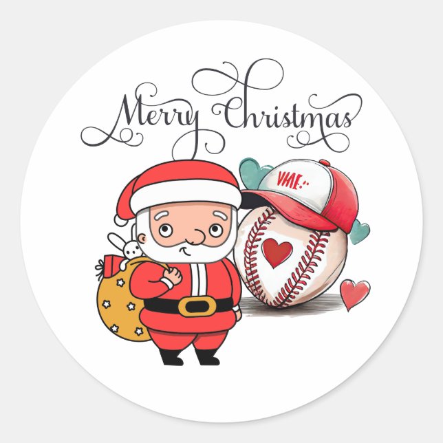 Baseball Weihnachten mit dem Weihnachtsmann Runder Aufkleber (Vorderseite)