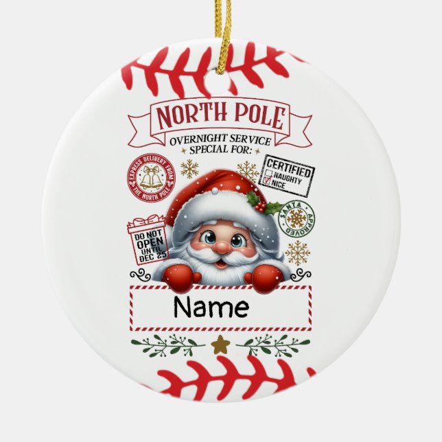 Baseball Weihnachten mit Niedlichem Weihnachtsmann Keramik Ornament (Vorne)