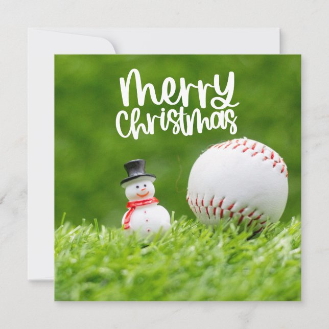 Baseball Weihnachten mit Snowman auf Grün (Vorderseite)