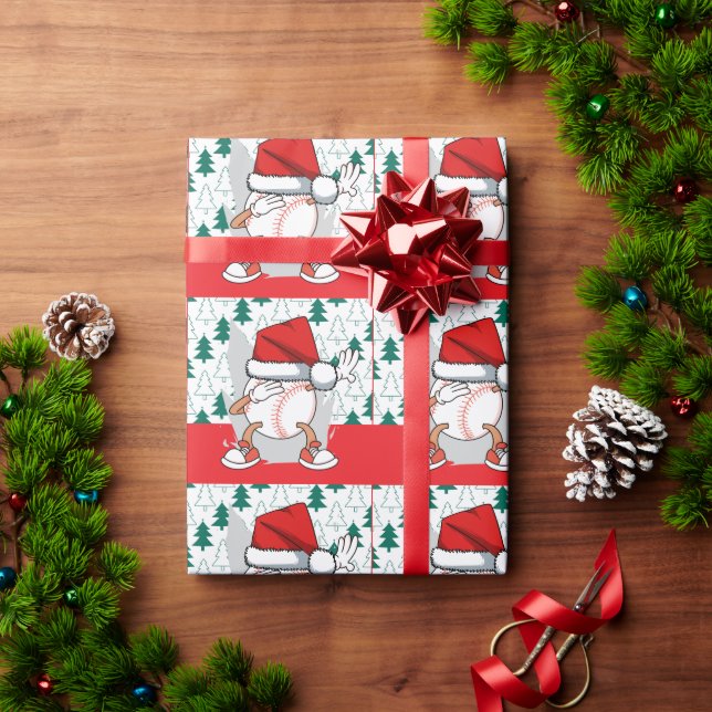 Baseball Weihnachten mit Weihnachtsmannmütze Geschenkpapier (Feiertagsgeschenk)