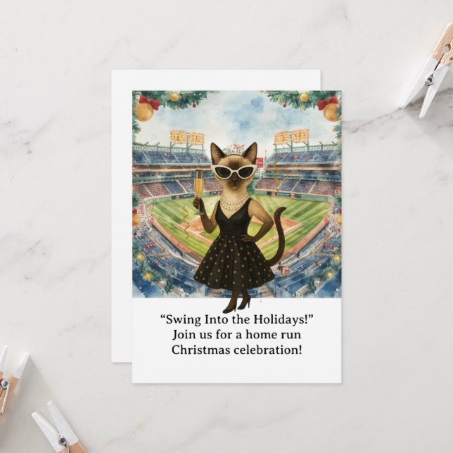 Baseball Weihnachten Thema für Cat-Liebhaber Einladung (Vorderseite/Rückseite Beispiel)