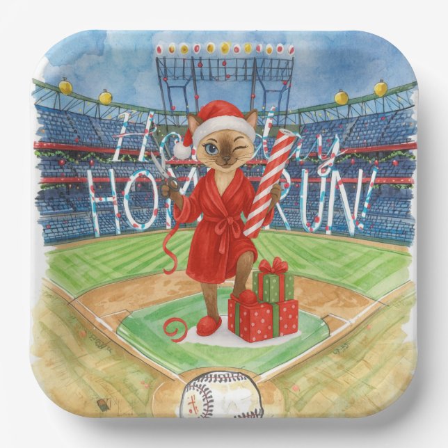 Baseball Weihnachten Thema für Cat-Liebhaber Pappteller (Vorderseite)