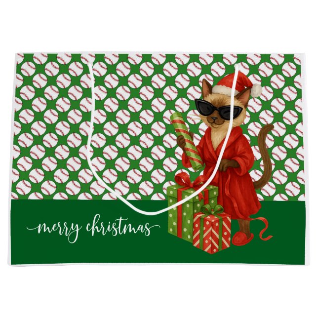 Baseball Weihnachten Thema für Cat Lovers Große Geschenktüte (Vorderseite)