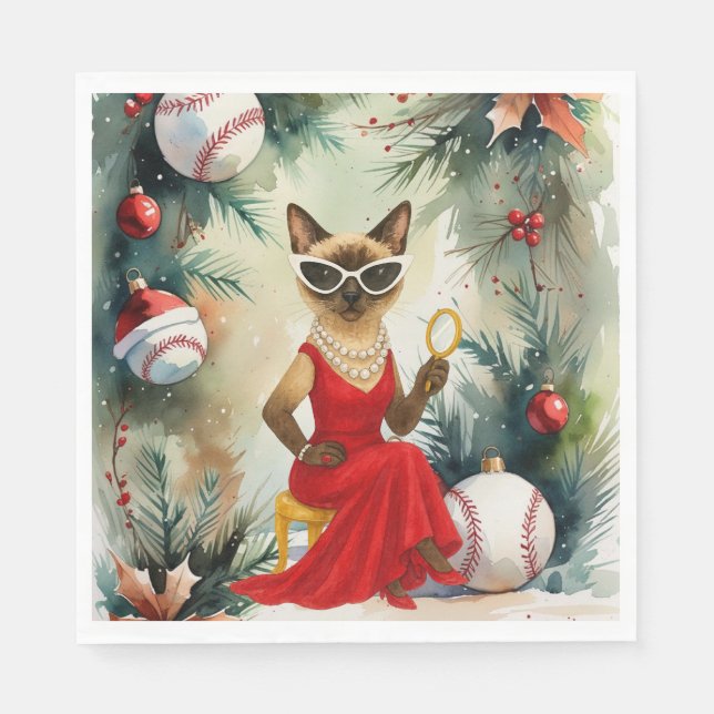 Baseball Weihnachten Thema für Cat Lovers Serviette (Vorderseite)