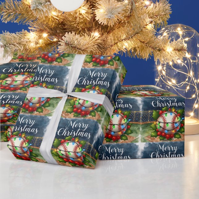 Baseball Weihnachten Thema im Stadion Geschenkpapier (Feiertage)