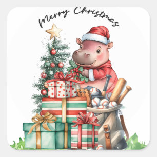 Baseball Weihnachten Thema Quadratischer Aufkleber