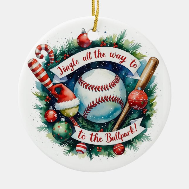 Baseball Weihnachts-Baseball Keramik Ornament (Vorne)