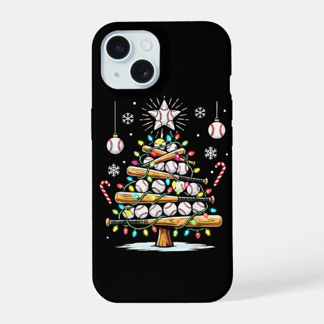 Baseball-Weihnachtsbaum iPhone 15 Hülle (Rückseite)