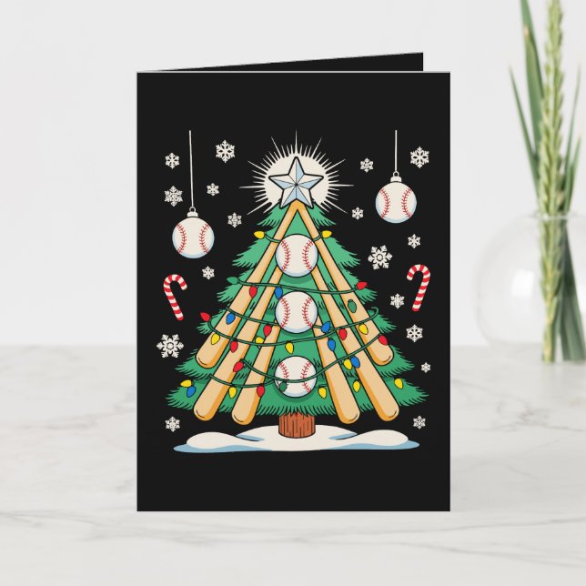 Baseball-Weihnachtsbaum-Lichter Ornamente Xmas Karte (Vorderseite)