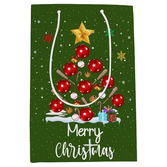 Baseball Weihnachtsbaum Mittlere Geschenktüte (Vorderseite)