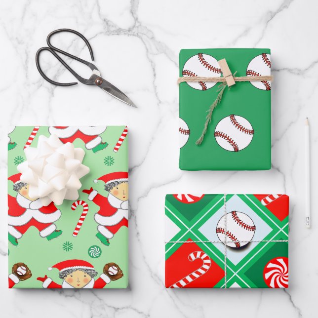 Baseball Weihnachtsgeschenk Wrapping Paper Geschenkpapier Set (Vorderseite)