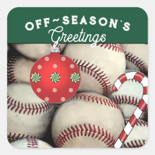 Baseball Weihnachtskarte und Geschenkaufkleber Quadratischer Aufkleber