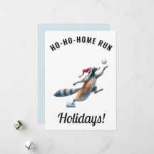 Baseball-Weihnachtskarte – Waschbär „Ho-Ho-Homerun