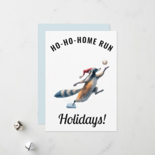 Baseball-Weihnachtskarte – Waschbär „Ho-Ho-Homerun Feiertagskarte