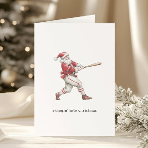 Baseball-Weihnachtsmann schwingt sich in die Weihn Feiertagskarte