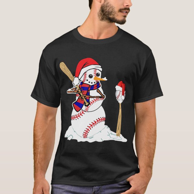 Baseball Weihnachtsschneemann spielt Baseball T-Sh T-Shirt (Vorderseite)