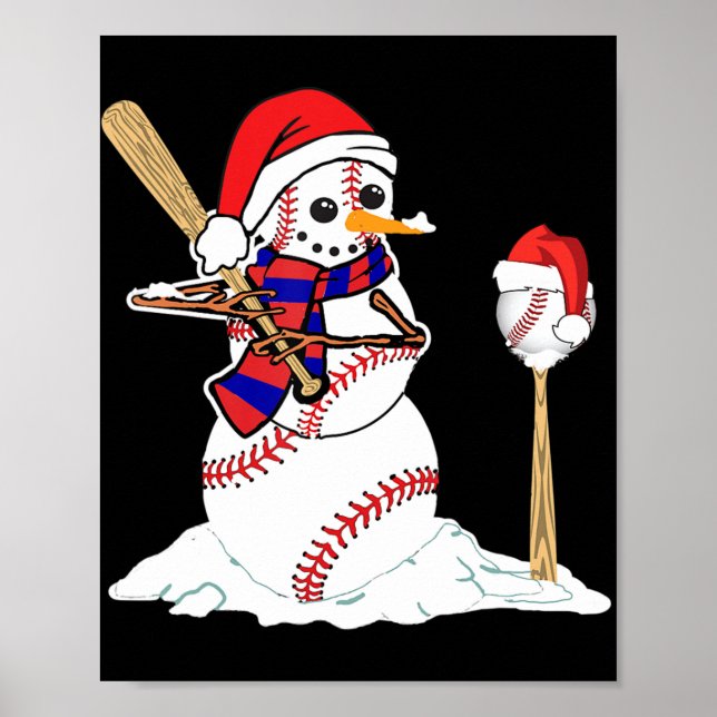 Baseball Weihnachtssnowman spielt Baseball Poster (Vorne)