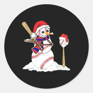 Baseball Weihnachtssnowman spielt Baseball Runder Aufkleber