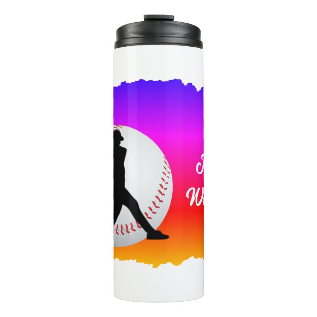Baseball with player and ball Colorful Thermosbecher (Vorderseite)