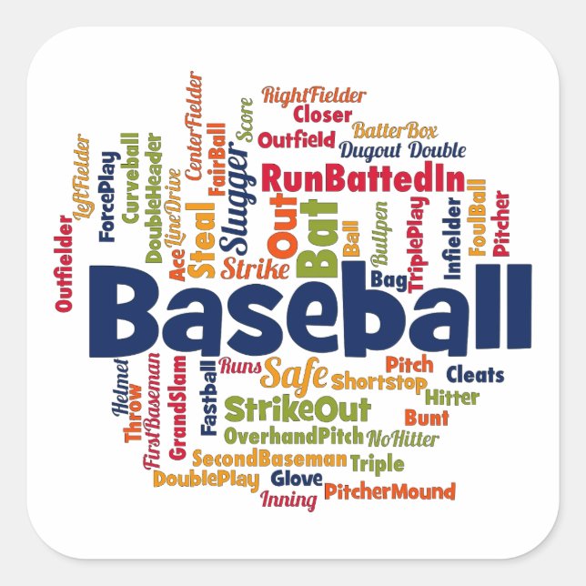 Baseball Word Cloud Quadratischer Aufkleber (Vorderseite)