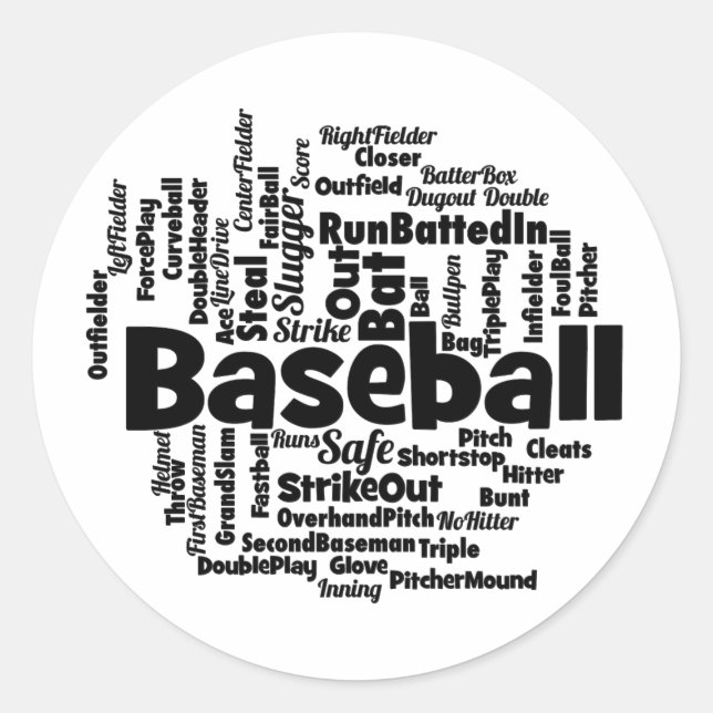 Baseball Word Cloud Runder Aufkleber (Vorderseite)