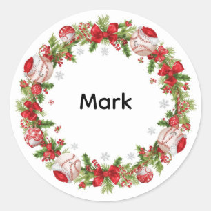 Baseball Wreath Weihnachten Thema Runder Aufkleber