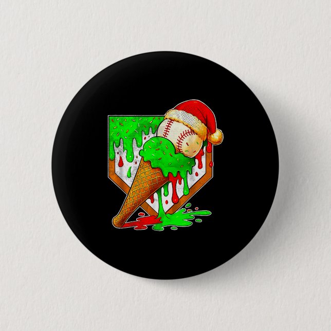 Baseball Xmas Christmas Baseball Ice Cream Drip Bo Button (Vorderseite)