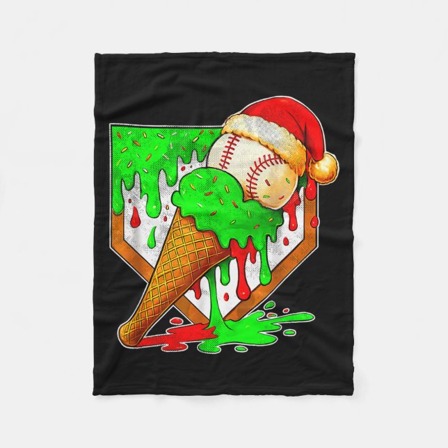 Baseball Xmas Christmas Baseball Ice Cream Drip Bo Fleecedecke (Vorderseite)