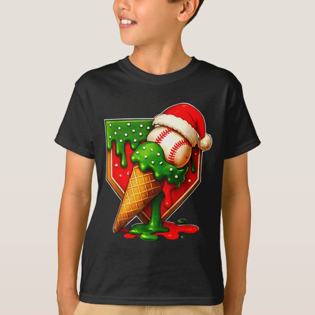 Baseball Xmas Christmas Baseball Ice Cream Drip Bo T-Shirt (Vorderseite)
