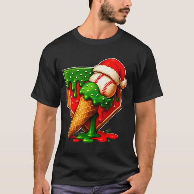 Baseball Xmas Christmas Baseball Ice Cream Drip Bo T-Shirt (Vorderseite)