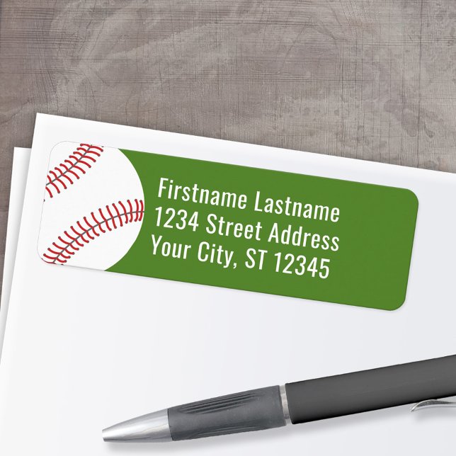 Baseball Zeichnend mit Rücksendeadresse - grün (Personalized Return Address Label)
