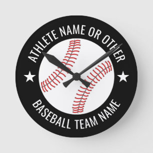 Baseball Zeichnete mit Team und Athletin Name mode Runde Wanduhr