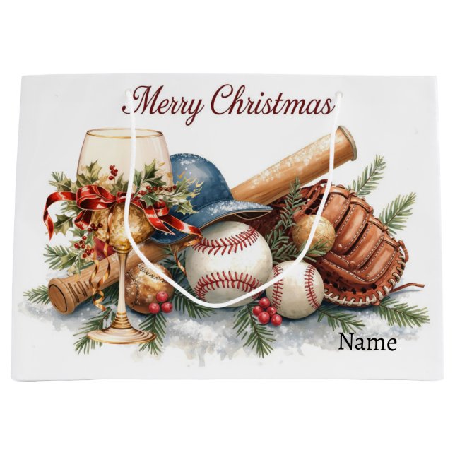 Baseball zu Weihnachten mit dem Namen Spieler Große Geschenktüte (Vorderseite)