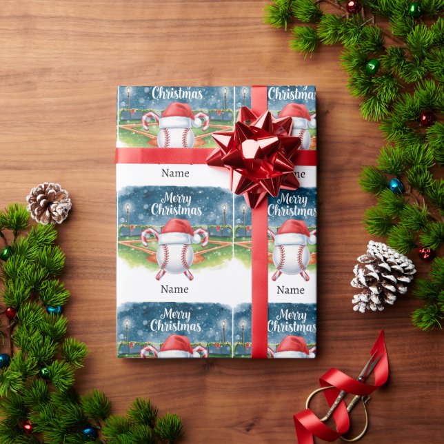 Baseball zu Weihnachten mit Namen für Kinder Geschenkpapier (Feiertagsgeschenk)