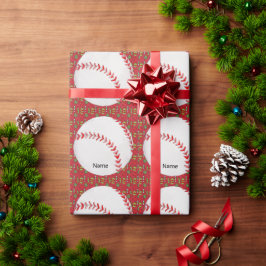 Baseball zu Weihnachten mit Namen für Kinder Geschenkpapier