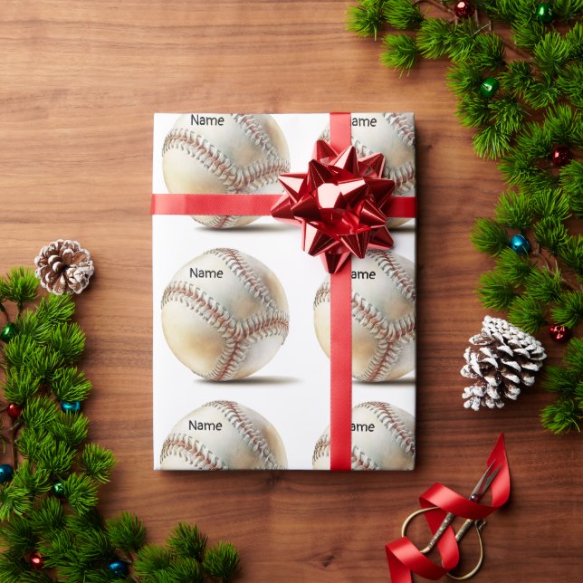 Baseball zu Weihnachten mit Namen für Kinder Geschenkpapier (Feiertagsgeschenk)