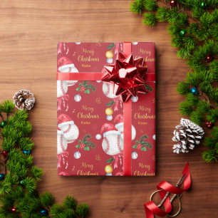 Baseball zu Weihnachten mit Santa Hut Geschenkpapier