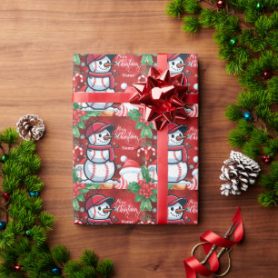 Baseball zu Weihnachten mit Santa Hut  Geschenkpapier