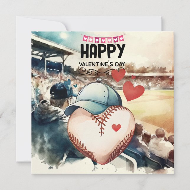 Baseball zum Valentinstag mit Herzen Feiertagskarte (Vorderseite)