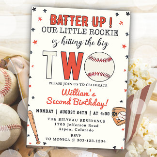 Baseball Zweite Geburtstagsparty Batup Einladung