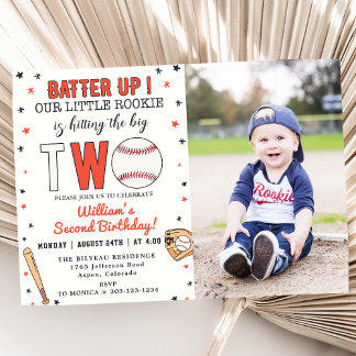 Baseball Zweite Geburtstagsparty Batup Einladung