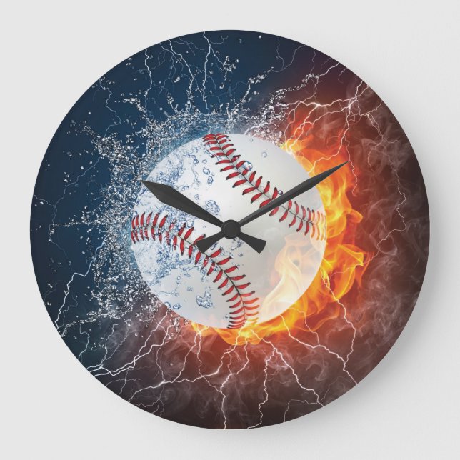 Baseballball Große Wanduhr (Vorderseite)
