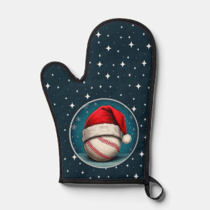 Baseballball mit Weihnachtsmannmütze Schneeflocken Ofenhandschuh