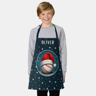 Baseballball mit Weihnachtsmannmütze Schneeflocken Schürze