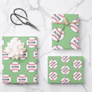 Baseballball Muster Kinder Name Geburtstag Geschenkpapier Set