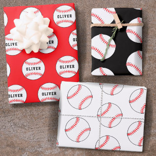 Baseballball Muster Kinder Name Geburtstag Verpack Geschenkpapier Set