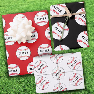Baseballball-Muster Kinder Name Geburtstag Verpack Geschenkpapier Set
