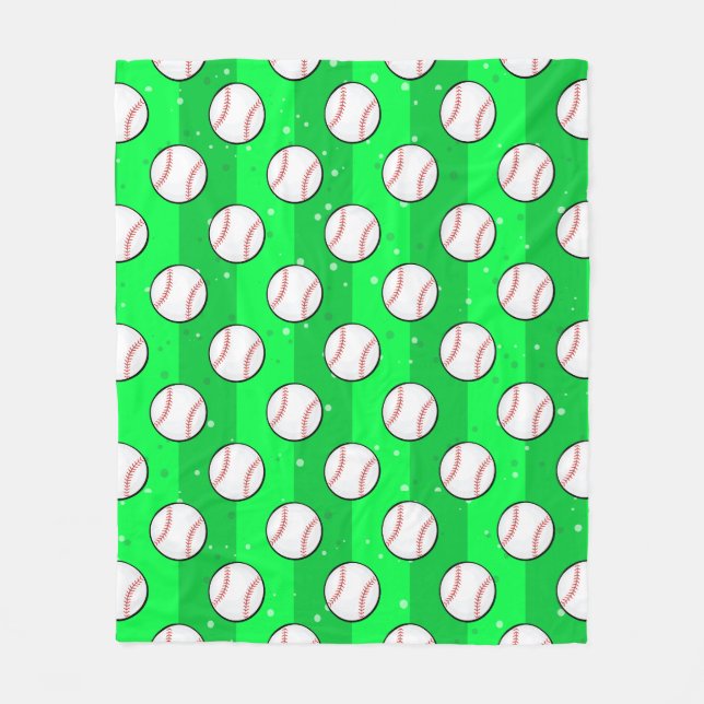Baseballbälle - Nahtloses Muster auf grünem Feld  Fleecedecke (Vorderseite)