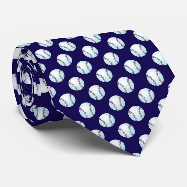 Basebälle auf Teamfarbe Navy Blau Krawatte (Gerollt)